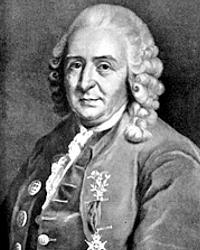 Photo of portrait of Carl Linnaeus, book plate, b/w, upper body, facing forward, medal