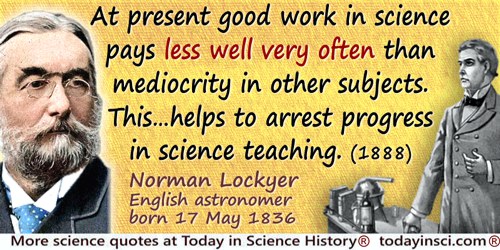 Joseph Norman Lockyer quote: At present good work in science pays less well very often than mediocrity in other subjects