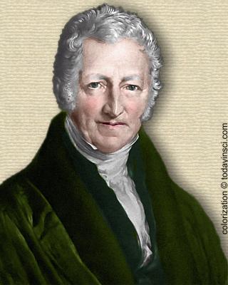 Engraving of Thomas Robert Malthus - head and shoulders. Colorization © todainsci.com