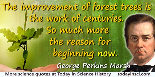 George Perkins Marsh quote: The improvement of forest trees is the work of centuries. So much more the reason for beginning now.