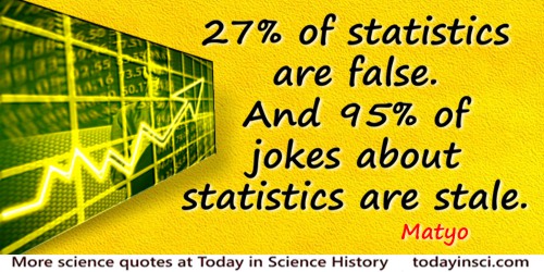  Matyo quote: 27% of statistics are false. And 95% of jokes about statistics are stale.