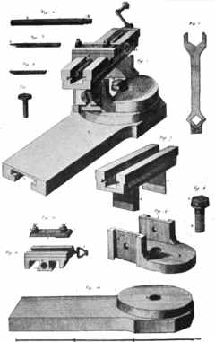 Photo of disassembled French Slide-Rest, 1772, b/w