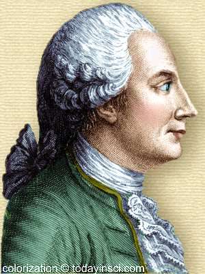 Engraving of Joseph-Michel Montgolfier - side view, head and shoulders - colorization © todayinsci.com