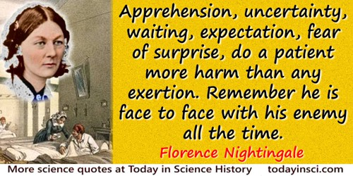 Florence Nightingale quote: Apprehension, uncertainty, waiting, expectation, fear of surprise, do a patient more harm than any e