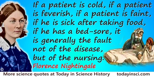 Florence Nightingale quote: If a patient is cold, if a patient is feverish, if a patient is faint, if he is sick after taking fo