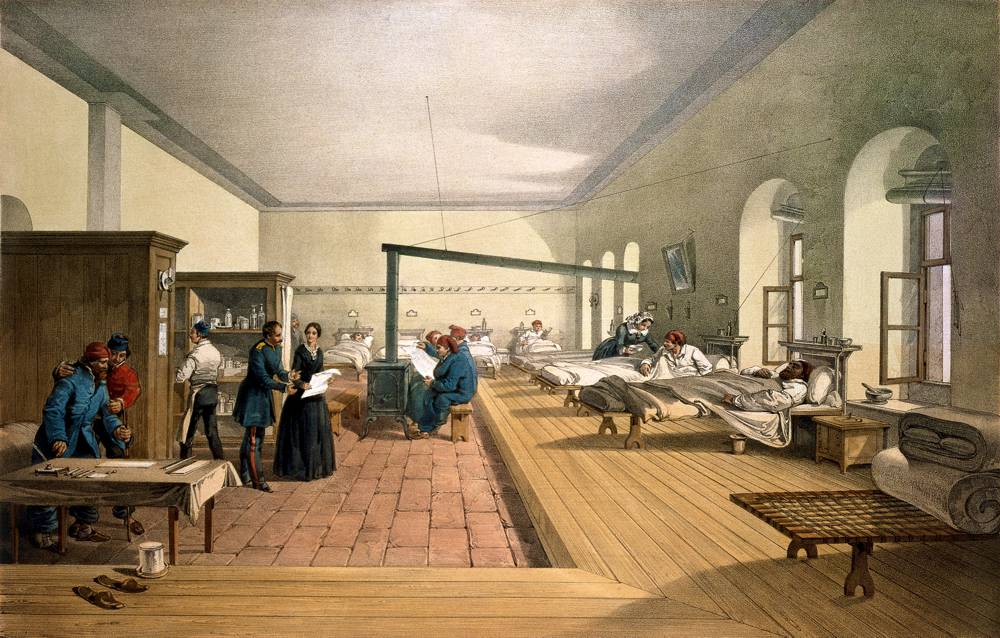 Detail from 1856 lithograph of one of the wards of the hospital at Scutari.