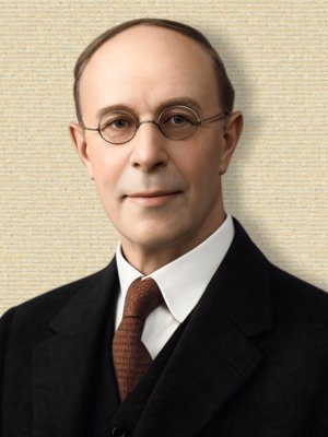 Photo of Sir T. Percy Nunn, head&shoulders face forward. Orig b/w colorized by A.I. ChatGTP (260324)