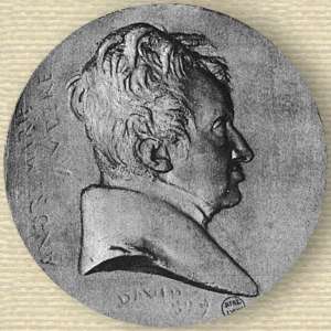 Photo of relief of Georg Ohm, profile of head and shoulders facing right