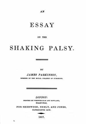 Title Page of Essay on the Shaking Palsy, by James Parkinson, 1817