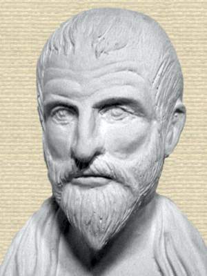 Sculpted face of Proclus, facing forward