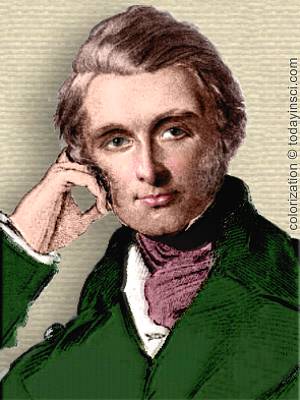 Frontispiece drawing of John Ruskin, head & shoulders facing forward. colorization © todayinsci.com