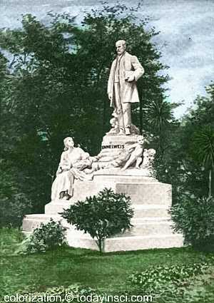 The Semmelweis Monument, Budapest from painting for Medical Review of Reviews