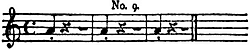 Bird call on a music staff: three staccato notes separated by pauses