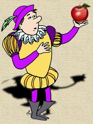 Cartoon of Hamlet holding apple