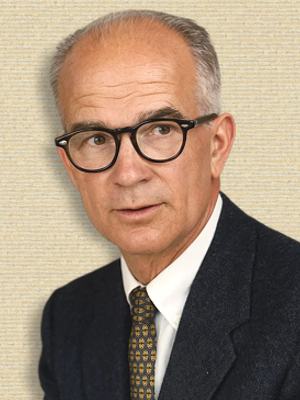 Photo William Shockley head&shoulders facing front. Original b/w colorized by sora A.I.