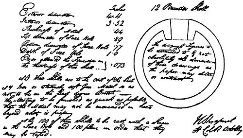 Shrapnel's instructions for casting 12-pounder shell.