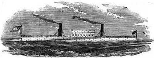 Engraving of Steven's Iron-Clad Floating Battery, broadside view