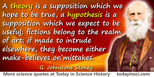 G. Johnstone Stoney quote: A theory is a supposition which we hope to be true, a hypothesis is a supposition which we expect to 