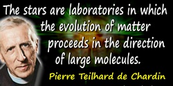 Pierre Teilhard de Chardin quote: The stars are laboratories in which the evolution of matter proceeds in the direction of large