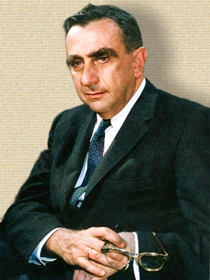 Photo Edward Teller, head&shoulders, turned half-left, facing half-left. Colorized from original b/w with help of palette.fm