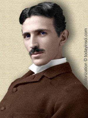 Nikola Tesla photo - head and shoulders - colorization © todayinsci.com