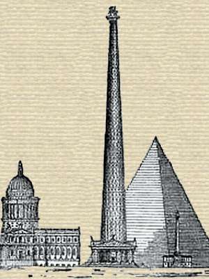 Sketch of the proposed tower, together and to scale with Great Pyramid, St. Paul's Cathedral