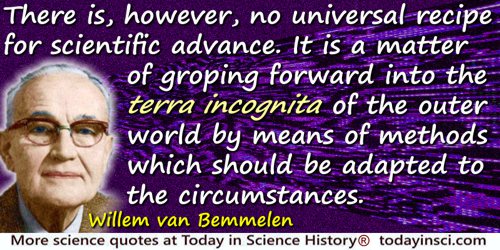 Willem van Bemmelen quote: There is, however, no universal recipe for scientific advance. It is a matter of groping forward into