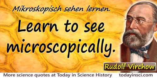Rudolf Virchow quote: Mikroskopisch sehen lernen.Learn to see microscopically.