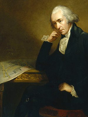 Detail from 1792 portrait of James Watt - head and shoulders 