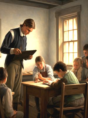 AI imagined teaching in early 1800s school room